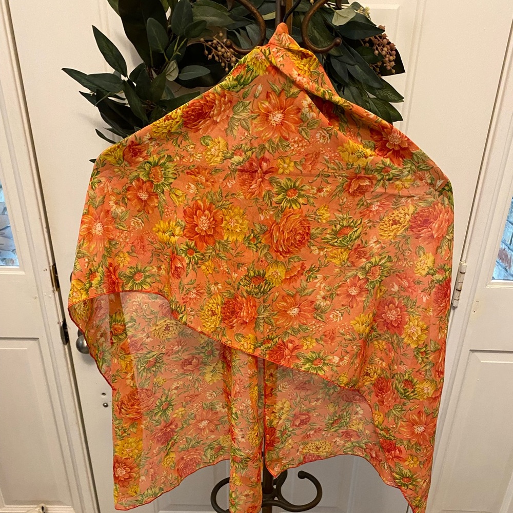 Beautiful Vintage Floral Colorful Scarf Head Wrap Neck Scarf - Picture 2 of 7